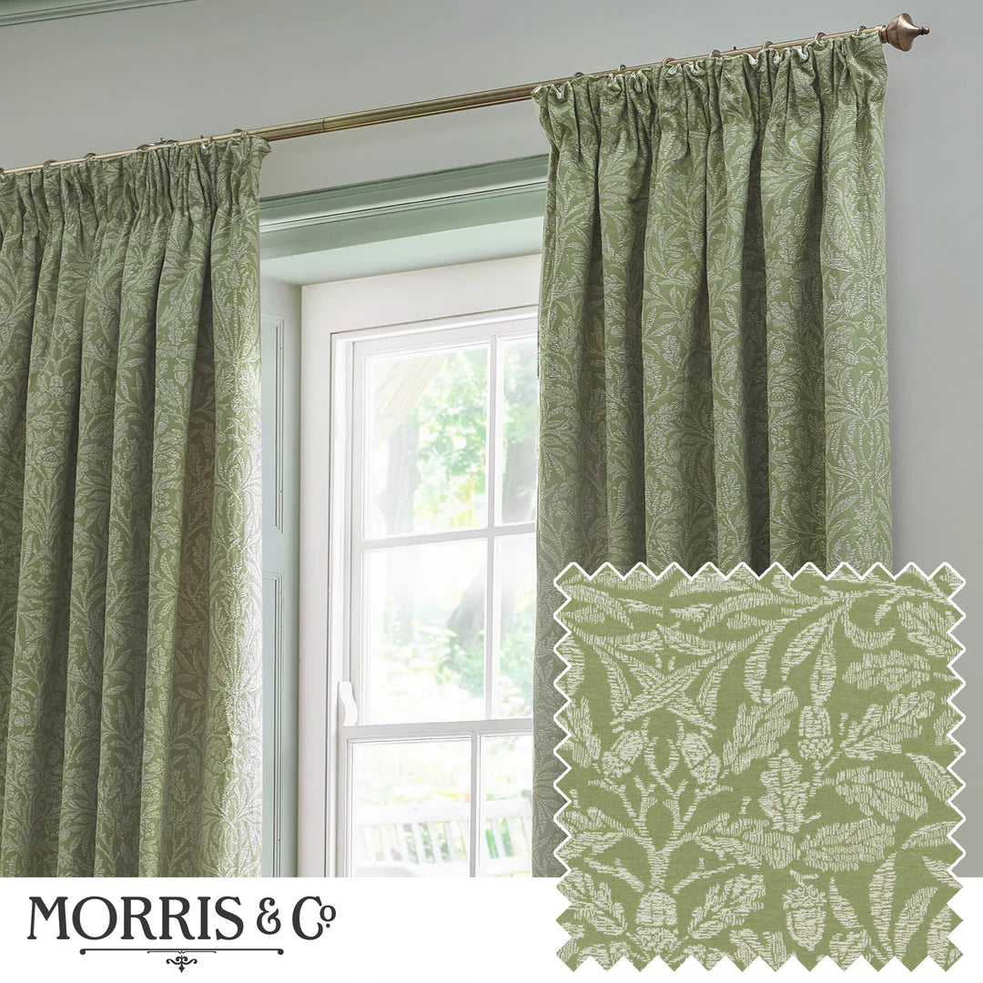 Acorn Tonal Matt Jacquard Pencil Pleat Curtains - Sage