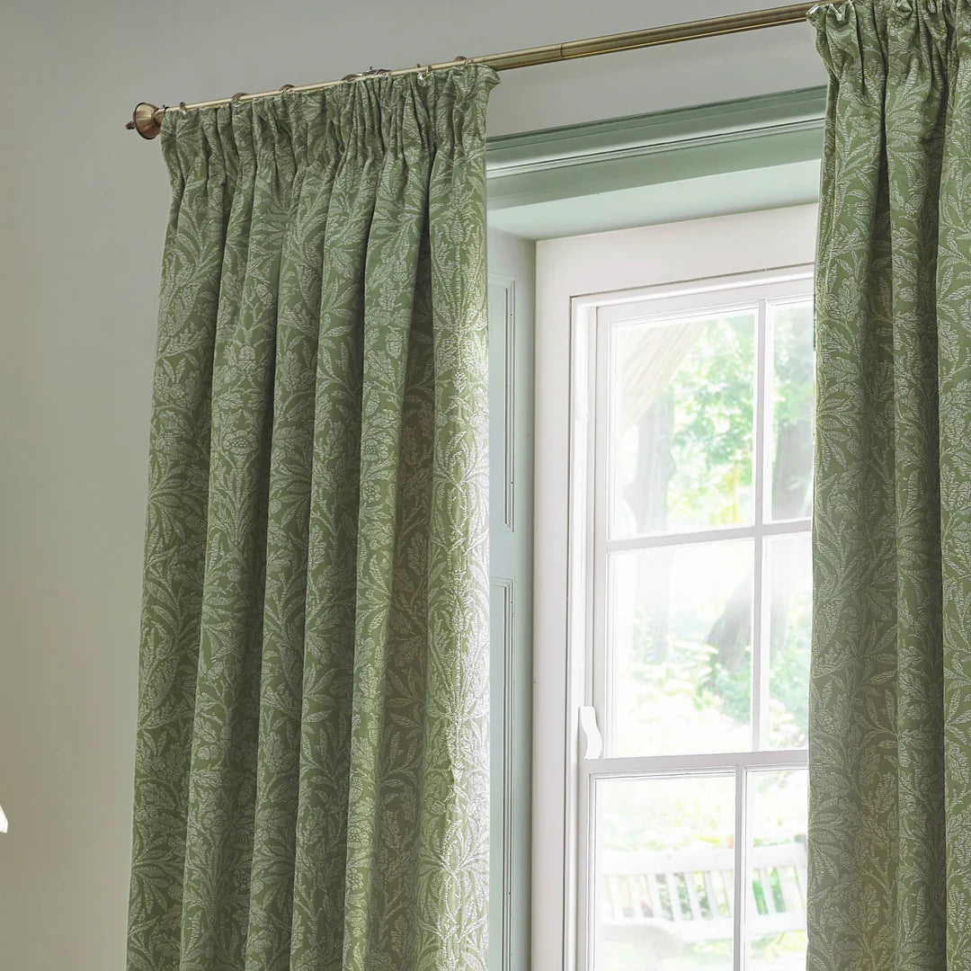 Acorn Tonal Matt Jacquard Pencil Pleat Curtains - Sage