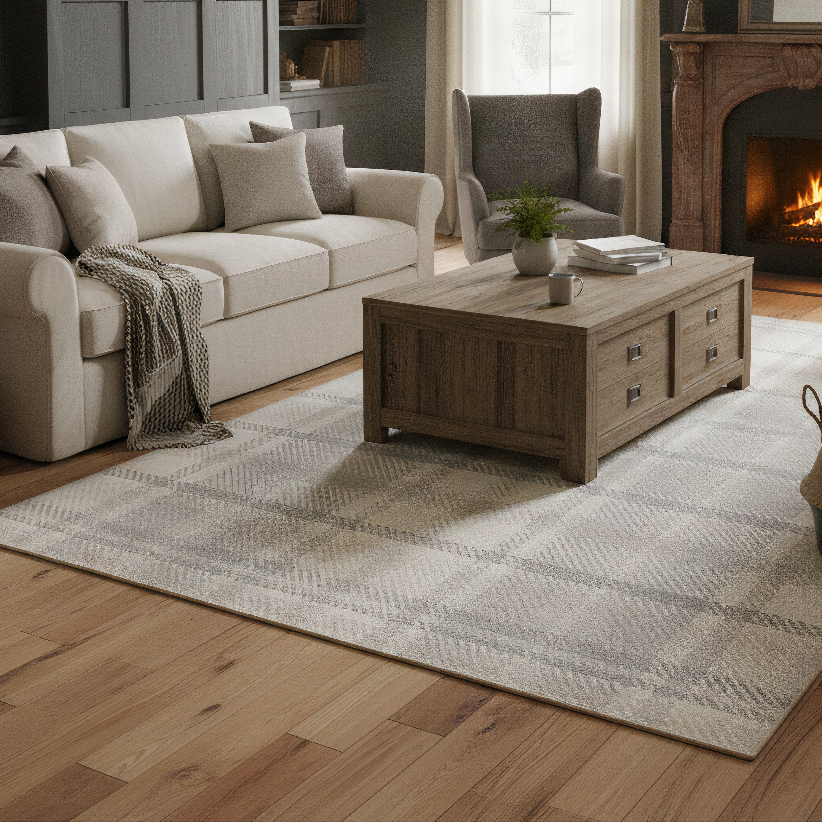 Eco-Washable Rug - Plaid Natural