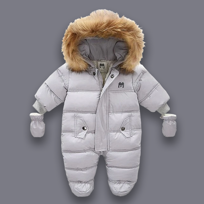 {CLEARANCE SALE} Padded Snowsuit With Fleece Fur Lining Grey 6-9 months