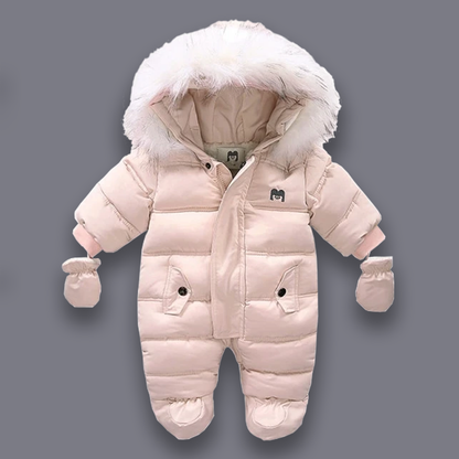 {CLEARANCE SALE} Padded Snowsuit With Fleece Fur Lining Grey 6-9 months