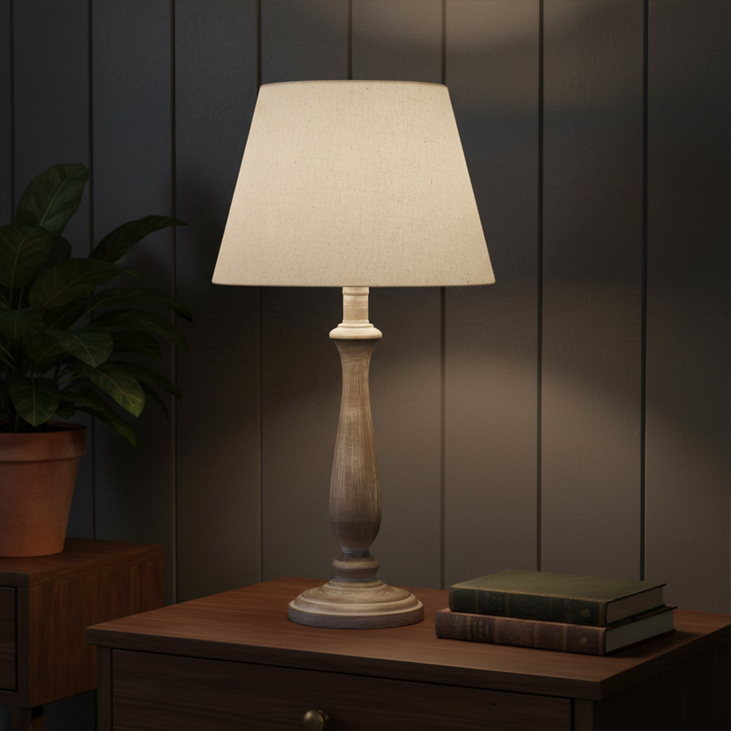 Rustic Brushed Wood Tall Table Lamp