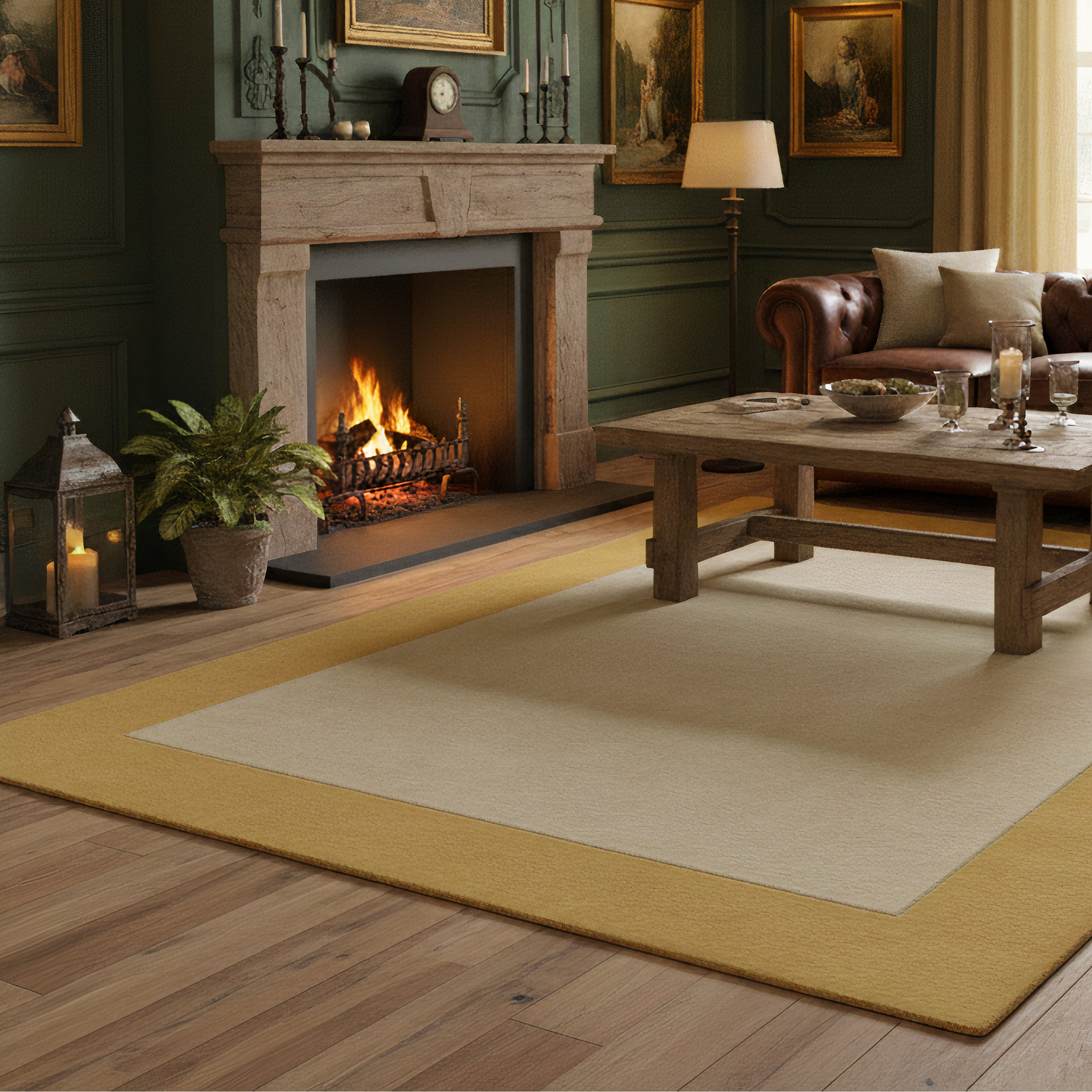 Origins Borders 100% Pure Wool Ochre Rug