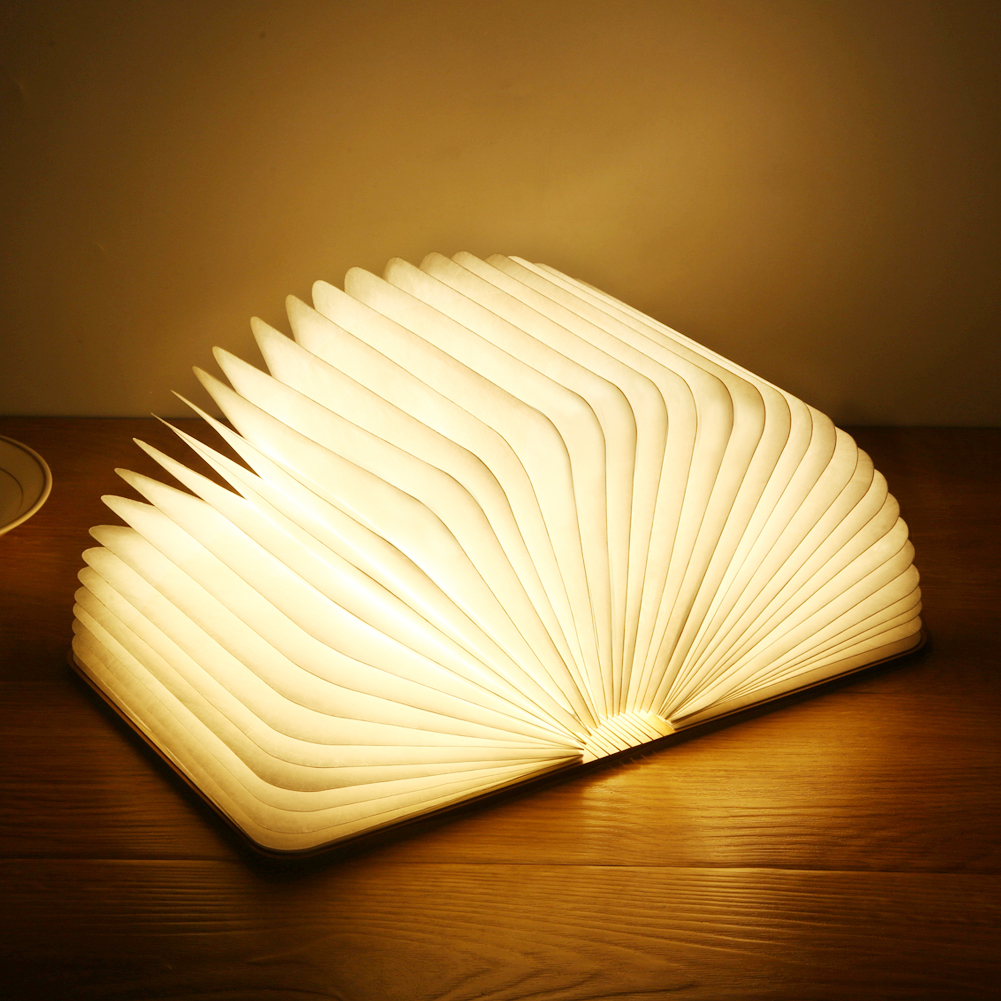 Quirky Folding Book Light Unusual Desk Lamp Wooden Table Lamp