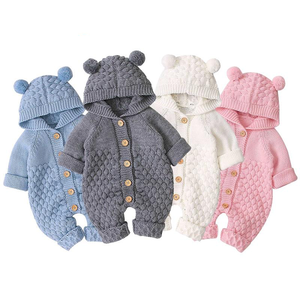 Knitted Baby Romper With Hood