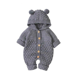 Knitted Baby Romper With Hood