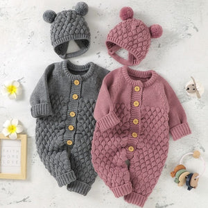 Knitted Baby Romper With Knitted Hat
