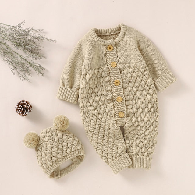 Knitted Baby Romper With Knitted Hat